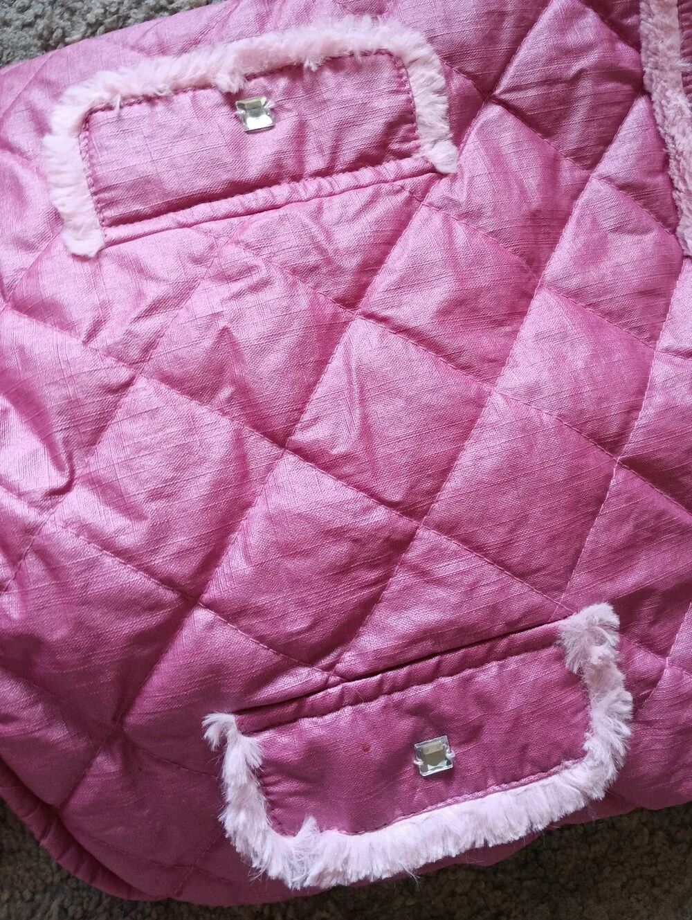 🩷 Top Paw Pink Quilted Dog Jacket Coat Large L Pets Cute Faux Fur Cute Girly
